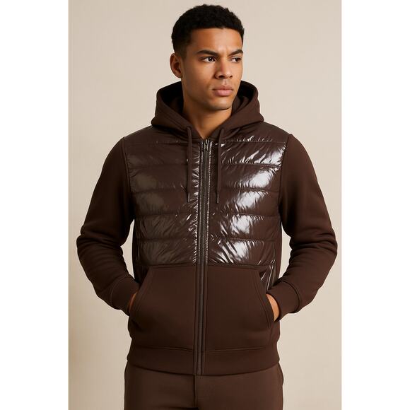 Switch Brown Puffer Zip-Up Hoodie Size S NWT - Picture 1 of 5